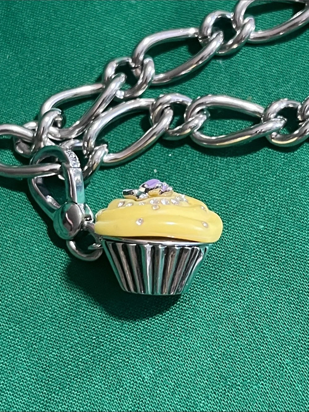 Juicy Couture Silver Chain Bracelet with Yellow Floral Enamel Cupcake  Charm